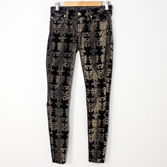 7 For All Mankind Women’s Pants Baroque Glam Y2K Velvet Gold Damask Skinny Sz 27 - Picture 2 of 10